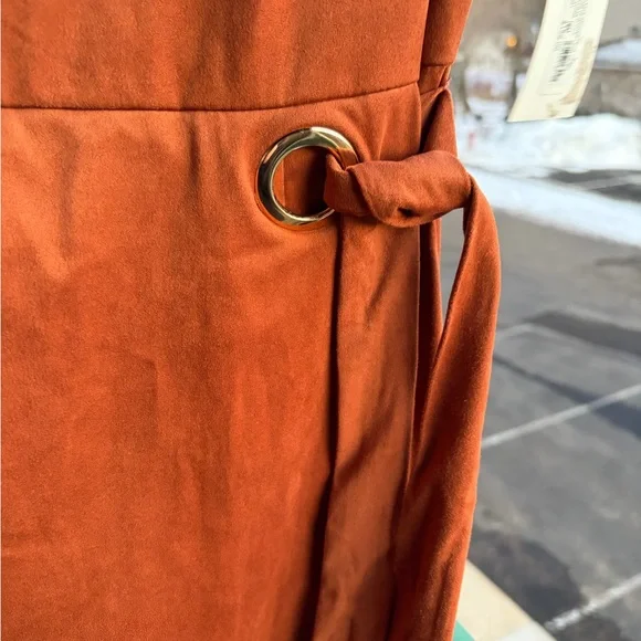 🆕✨ Tahari ASL Walnut Brown Faux Suede Sheath Dress Size 6 Gold Tie Career Midi - Picture 8 of 17